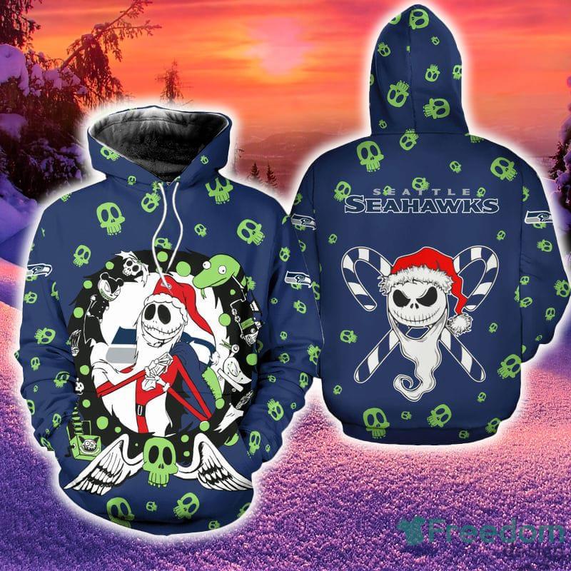 Seattle Seahawks Christmas Jack Skellington 3D Hoodie Zip Hoodie