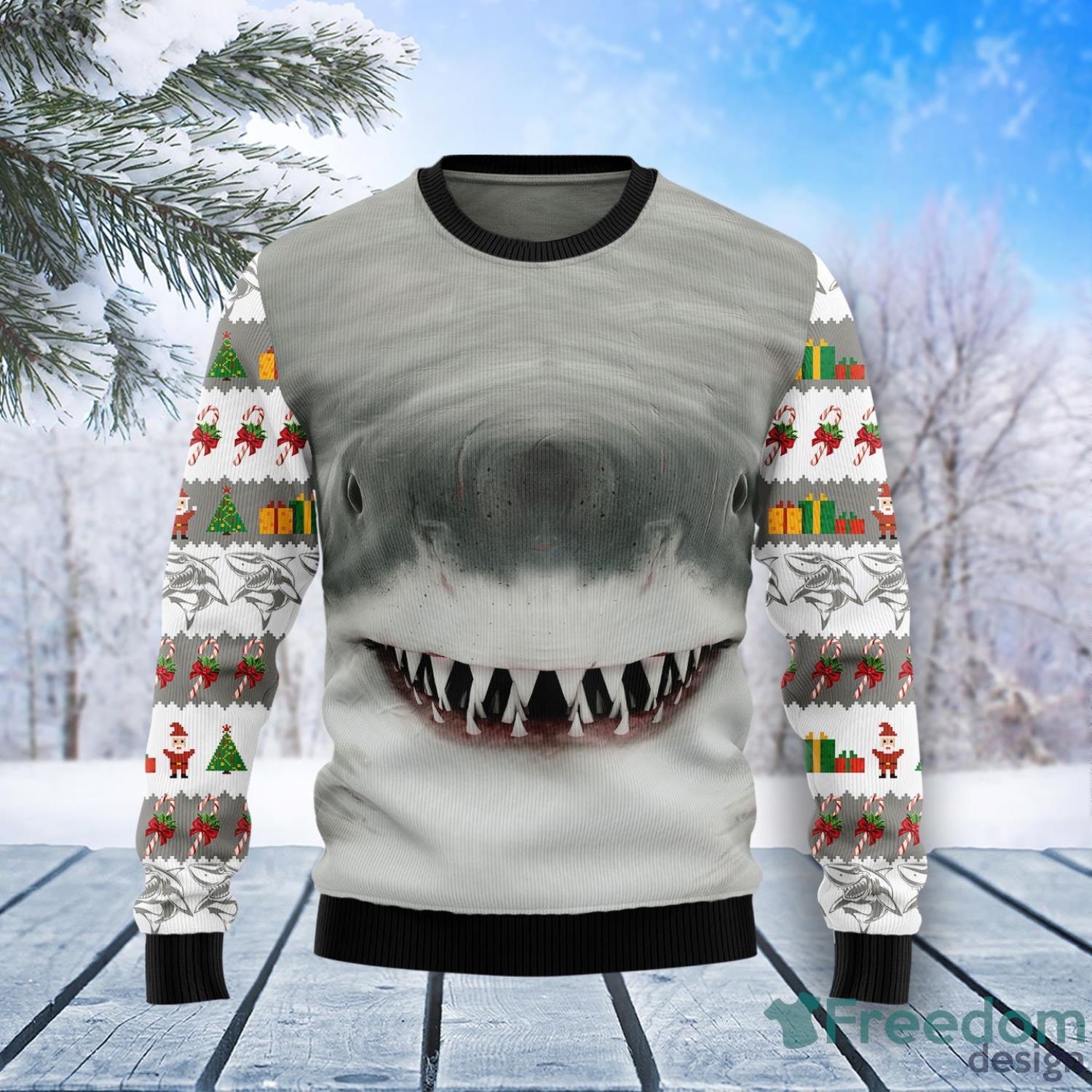 Shark Face Funny Gift Ugly Christmas Sweater Product Photo 1 Shark Face Funny Gift Ugly Christmas Sweater Product Photo 1