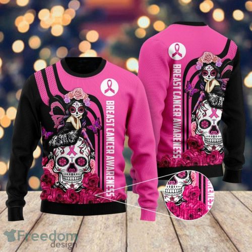 Skull Breast Cancer Awareness Ugly Christmas Sweater Christmas Gift Product Photo 1