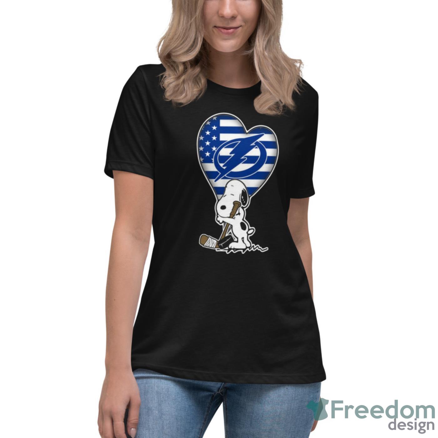 Tampa Bay Lightning NHL Hockey The Peanuts Movie Adorable Snoopy T Shirt - Womens Relaxed Short Sleeve Jersey Tee Tampa Bay Lightning NHL Hockey The Peanuts Movie Adorable Snoopy T Shirt - Womens Relaxed Short Sleeve Jersey Tee