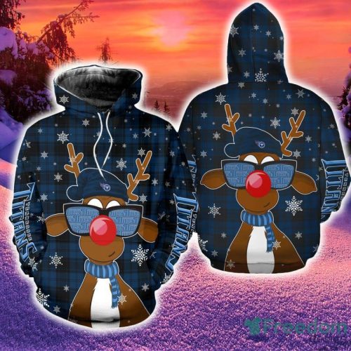 Tennessee Titans Christmas Reindeer Sunglasses 3D Hoodie Zip Hoodie Blue Print Holiday Gift For Fans - Tennessee Titans Christmas Reindeer Sunglasses 3D Hoodie Zip Hoodie Blue Print Holiday Gift For Fans