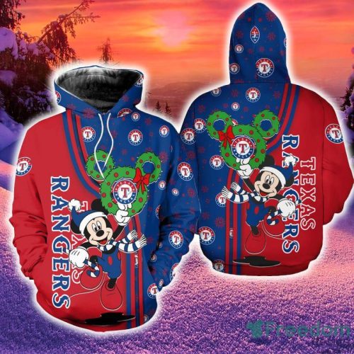 Texas Rangers Christmas Disney Mickey Funny 3D Hoodie Zip Hoodie Red Print Holiday Gift For Fans - Texas Rangers Christmas Disney Mickey Funny 3D Hoodie Zip Hoodie Red Print Holiday Gift For Fans