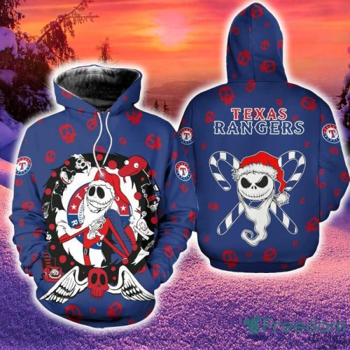 Texas Rangers Christmas Jack Skellington 3D Hoodie Zip Hoodie Blue Print Holiday Gift For Fans - Texas Rangers Christmas Jack Skellington 3D Hoodie Zip Hoodie Blue Print Holiday Gift For Fans