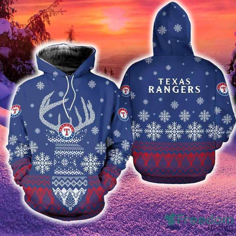 Texas Rangers Christmas Reindeer 3D Hoodie Zip Hoodie Blue Print Holiday Gift For Fans - Texas Rangers Christmas Reindeer 3D Hoodie Zip Hoodie Blue Print Holiday Gift For Fans