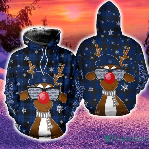 Toronto Maple Leafs Christmas Reindeer Sunglasses 3D Hoodie Zip Hoodie Blue Print Holiday Gift For Fans - Toronto Maple Leafs Christmas Reindeer Sunglasses 3D Hoodie Zip Hoodie Blue Print Holiday Gift For Fans