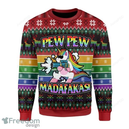 Unicorn LGBT Pew Pew Ugly Christmas Sweater Christmas Gift Product Photo 1