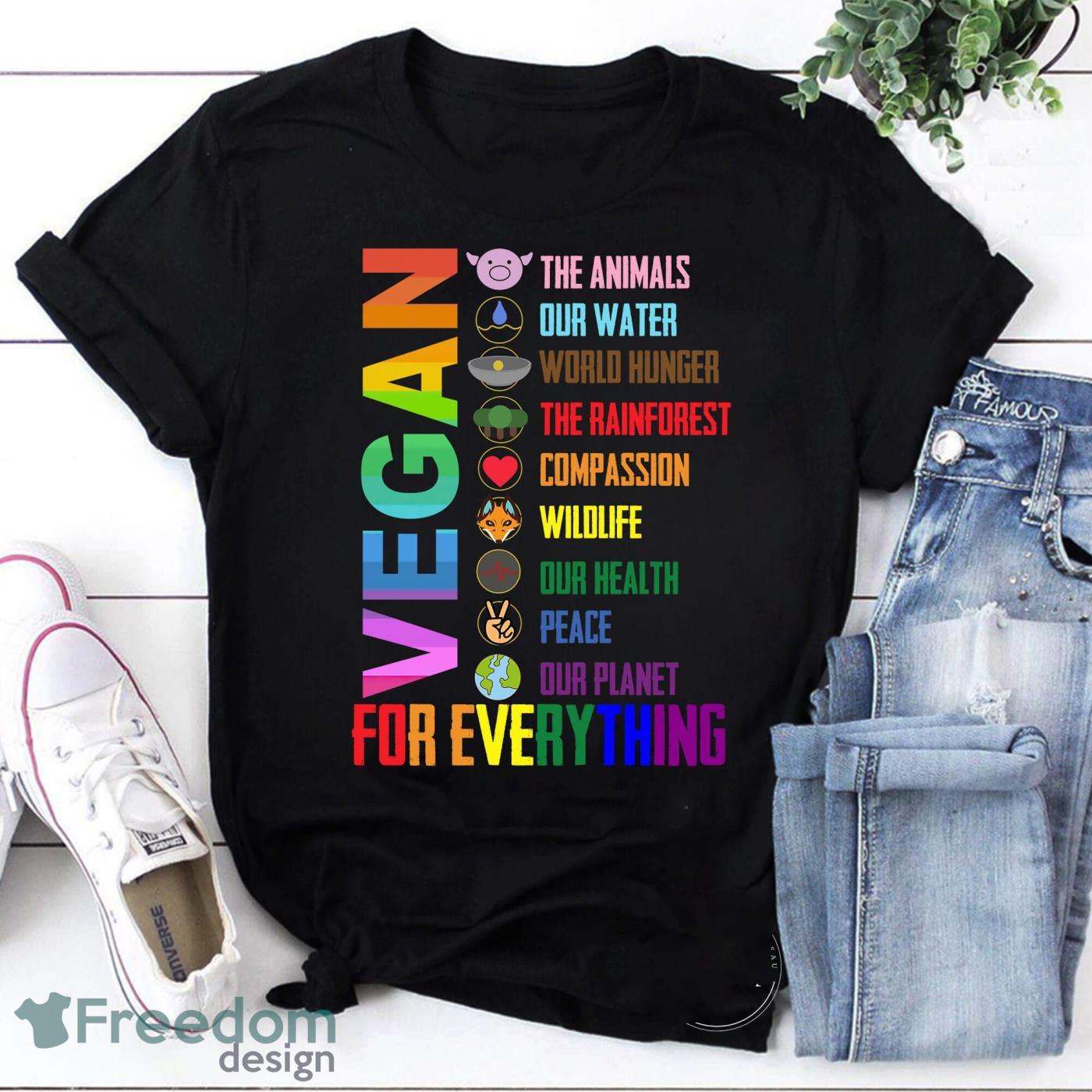 Vegan The Animals Our Water World Hunger The Rainforest Compassion Vintage T-Shirt, Vegan Shirt Product Photo 1