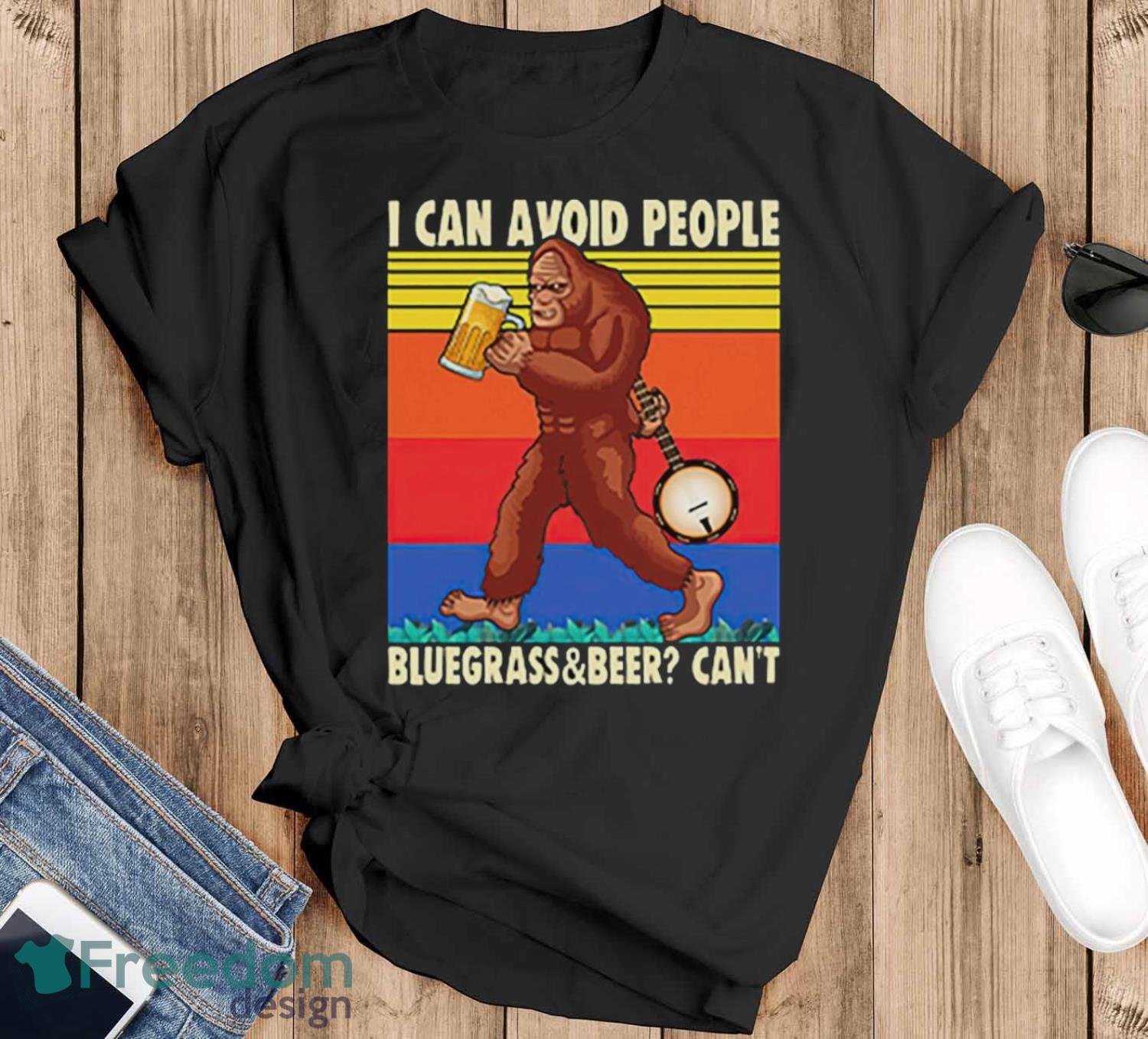 Vintage Bigfoot T-Shirt, I Can Avoid People Bluegrass And Beer Can’t Shirt Product Photo 1