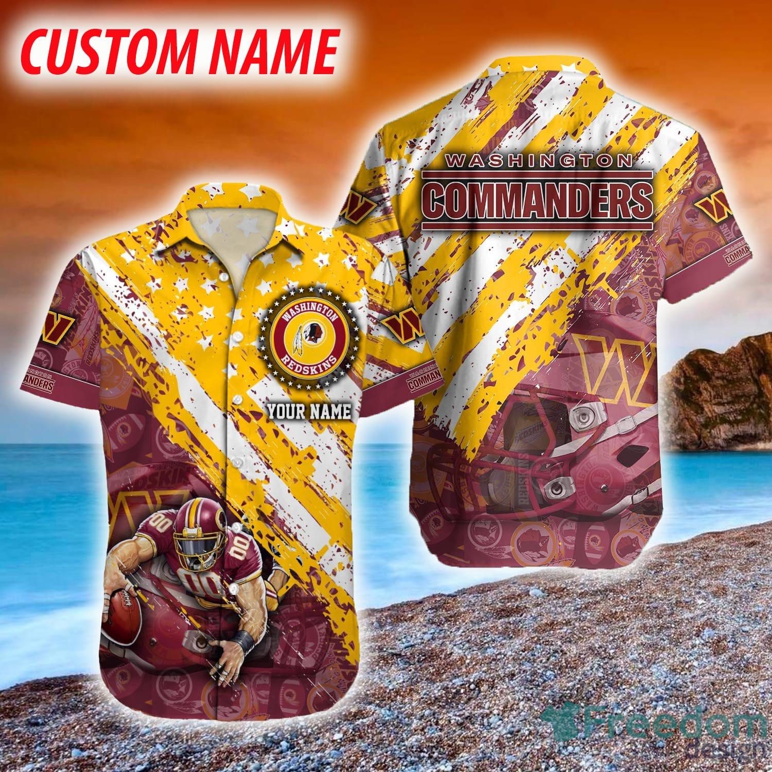 NFL Washington Commanders Hawaiian Shirt Custom Name Yellow Brown Rugby  Ball - Ingenious Gifts Your Whole Family