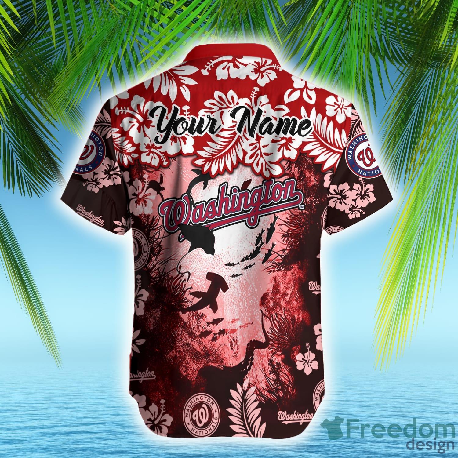 Washington Nationals Dark Turquoise Hibiscus Navy Background 3D Hawaiian  Shirt Gift For Fans - YesItCustom