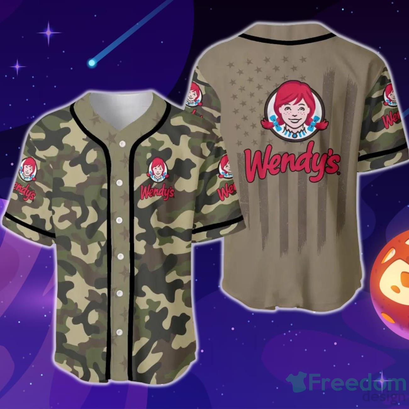 Wendy's Camouflage Green United States Flag Baseball Jersey
