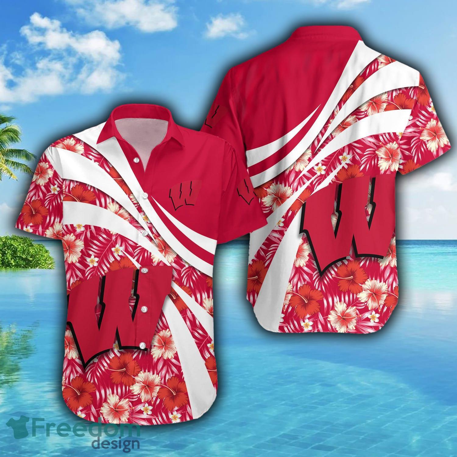 Wisconsin Badgers Hibiscus Hawaiian Shirt For Fans