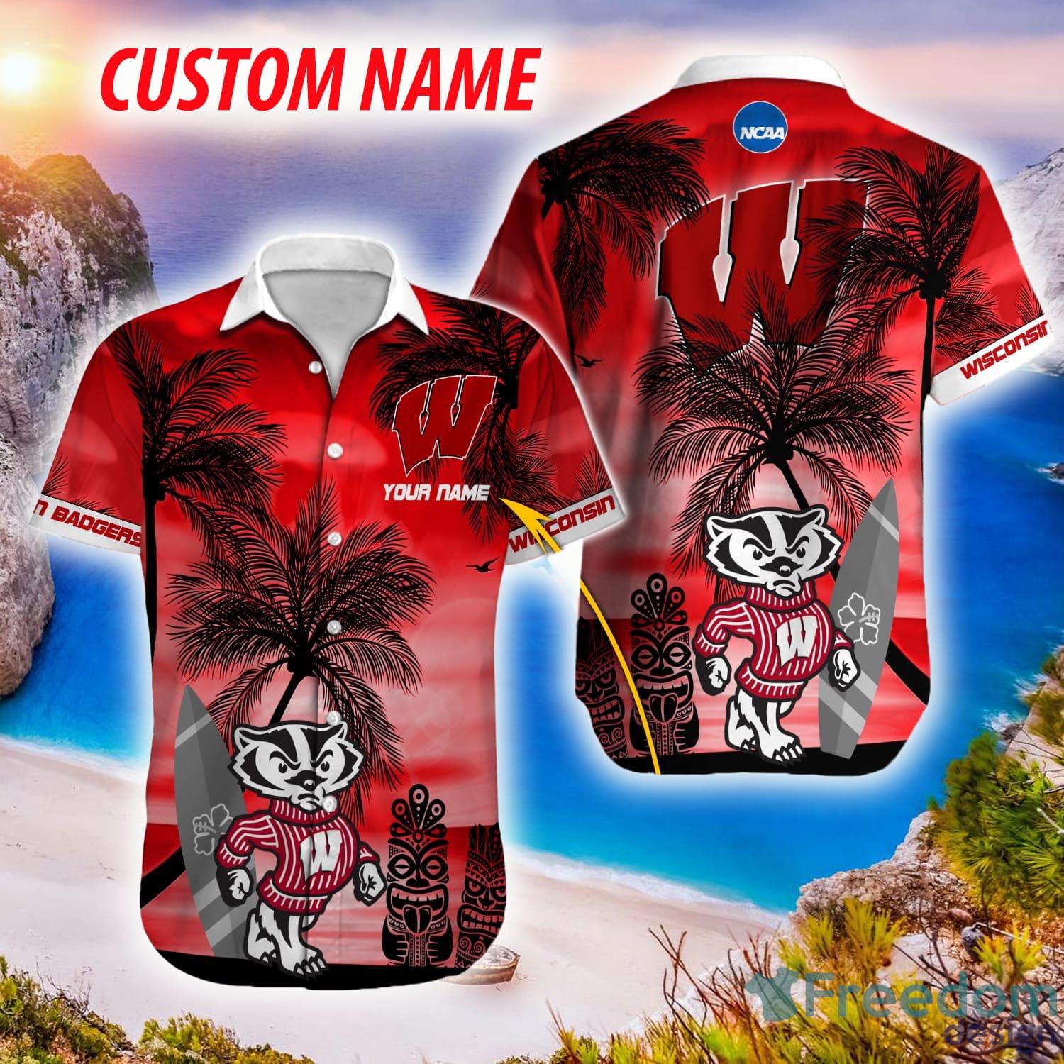 Wisconsin Badgers Hibiscus Hawaiian Shirt For Fans