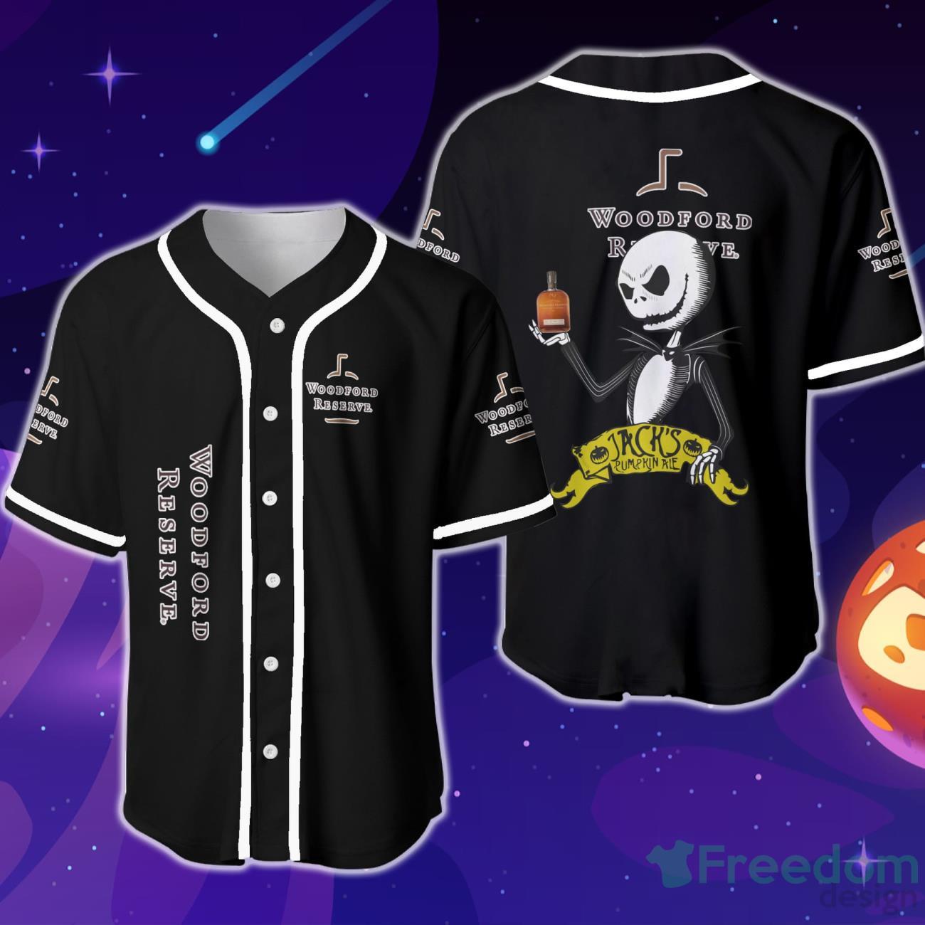 Woodford Reserve Halloween Jack Skellington Nightmare Baseball Jersey image Woodford Reserve Halloween Jack Skellington Nightmare Baseball Jersey Product Photo 1