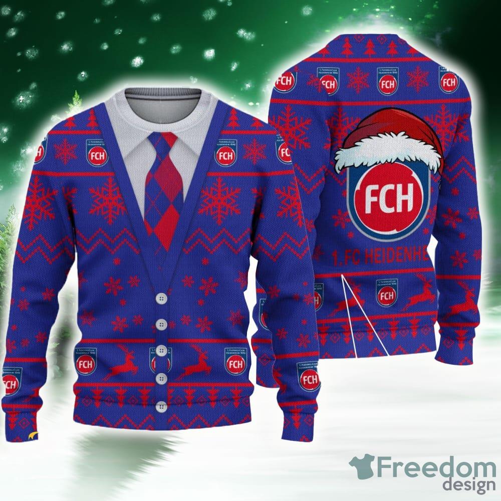 LIMITED DESIGN 1. FC Heidenheim Logo Santa Hat Ugly Christmas Sweater