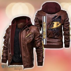 Anaheim Ducks Striped Style Leather Jacket For Fans Product Photo 2