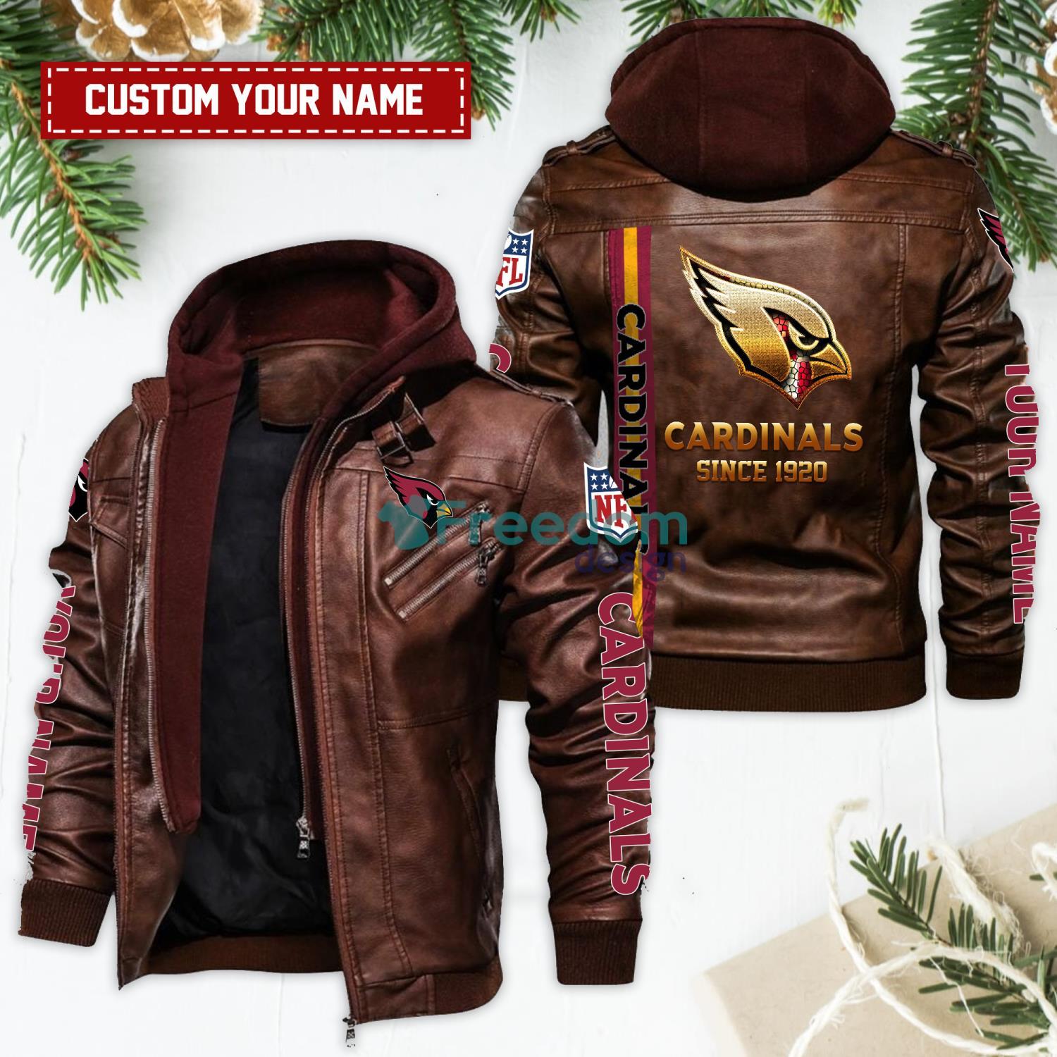 Arizona Cardinals Golden NFL Teams Custom Name Leather Jacket For Fans image Arizona Cardinals Golden NFL Teams Custom Name Leather Jacket For Fans Product Photo 2