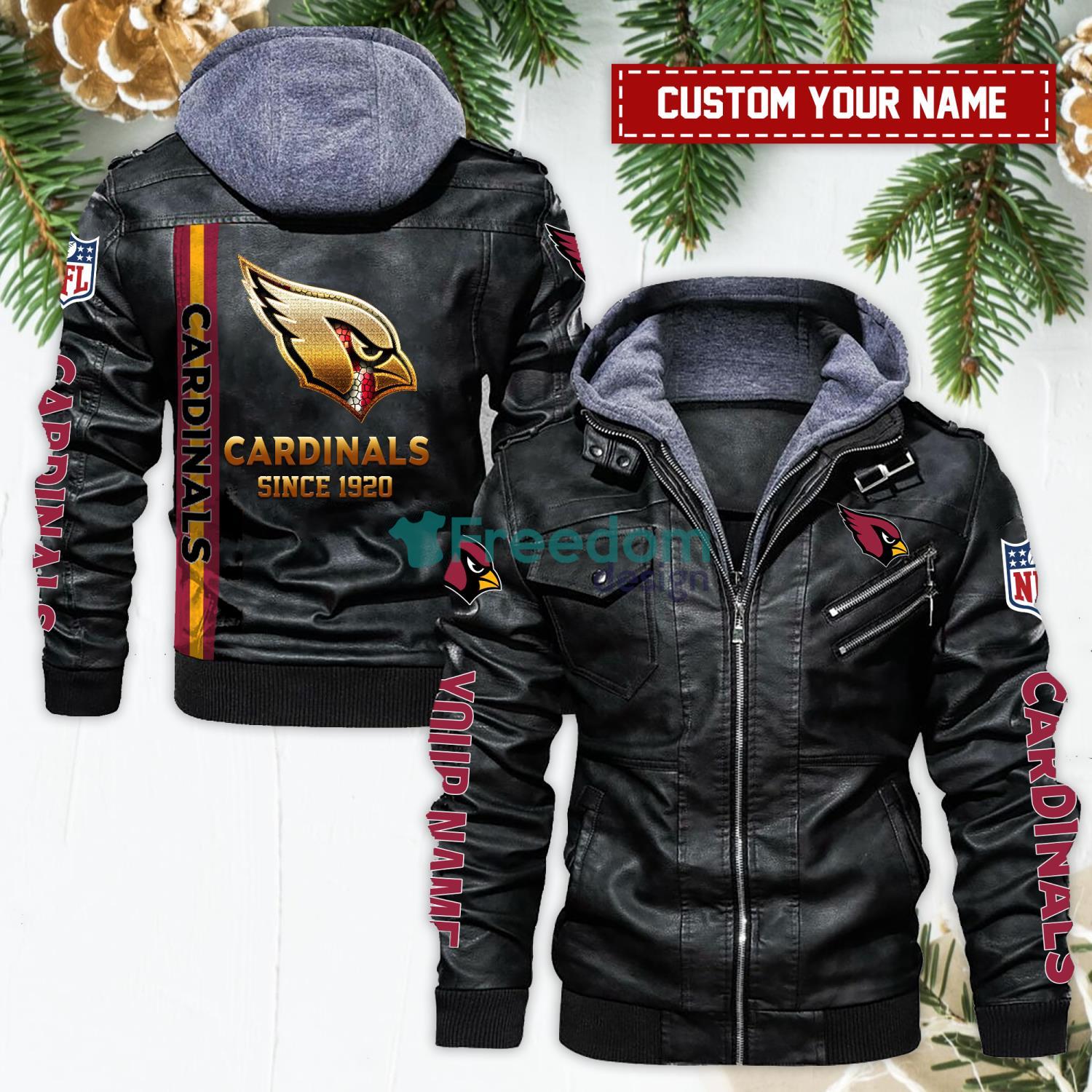 Arizona Cardinals Golden NFL Teams Custom Name Leather Jacket For Fans image Arizona Cardinals Golden NFL Teams Custom Name Leather Jacket For Fans Product Photo 1