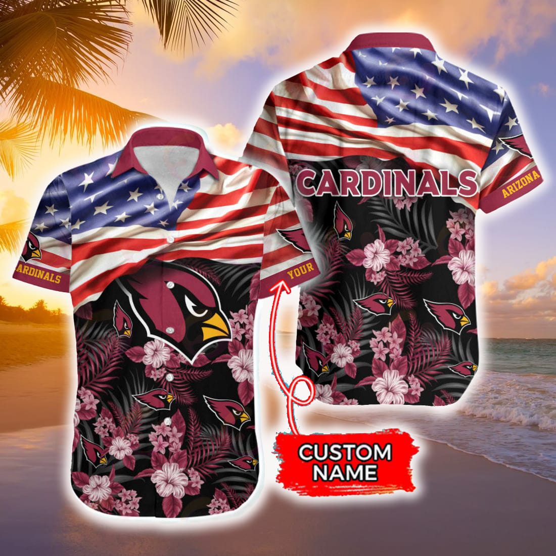 Custom Name Arizona Cardinals Hawaiian Shirt NFL Football Button Up  Hawaiian Shirt For Mens Womens - T-shirts Low Price