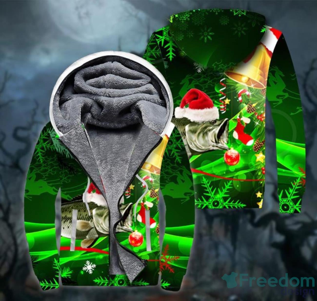Bass Fish Christmas Fleece Zip Hoodie image Bass Fish Christmas Fleece Zip Hoodie Product Photo 1