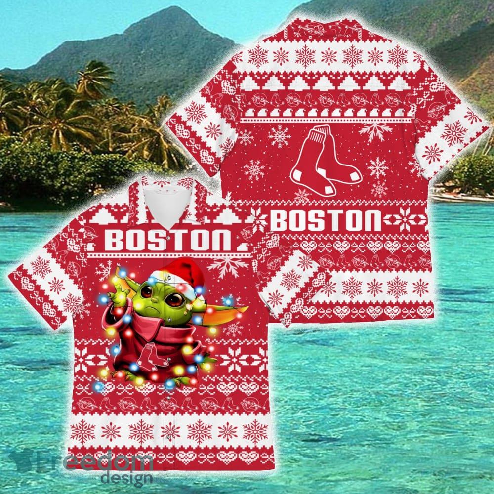 Boston Red Sox MLB Baby Yoda Tiki Flower Hawaiian Shirt - Freedomdesign
