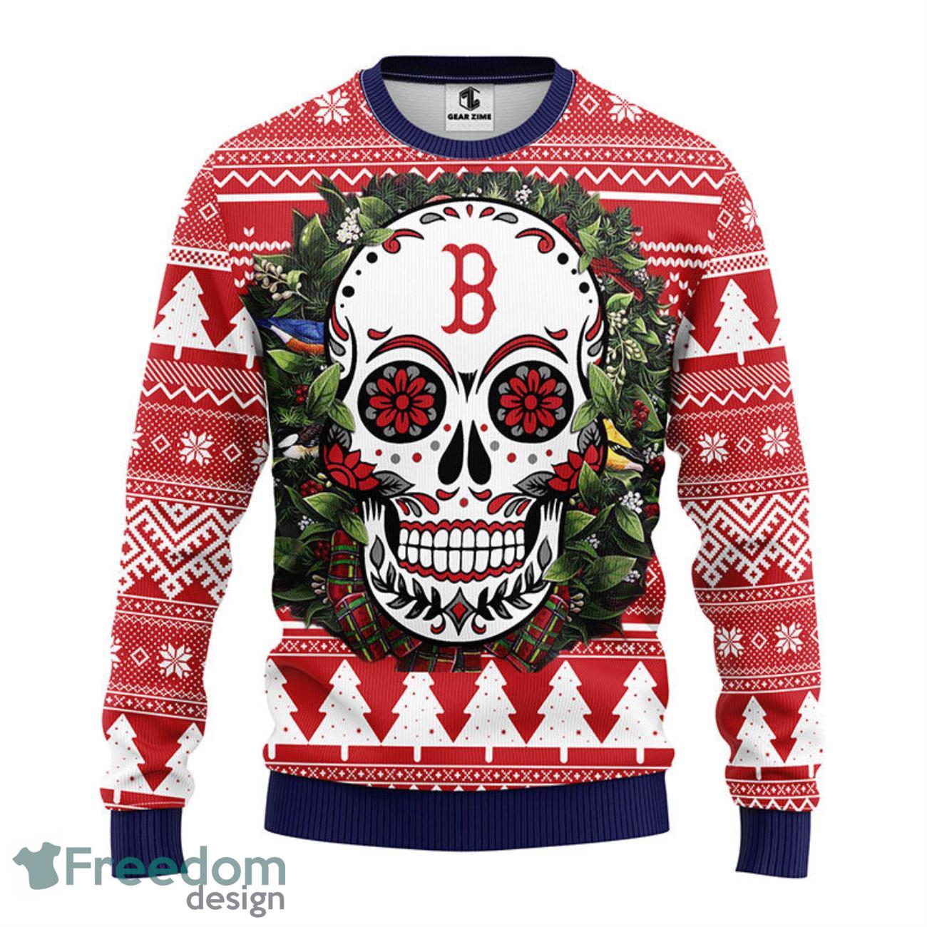 Christmas Gift Boston Red Sox Skull Pattern 3D Ugly Christmas Sweater For  Men And Women