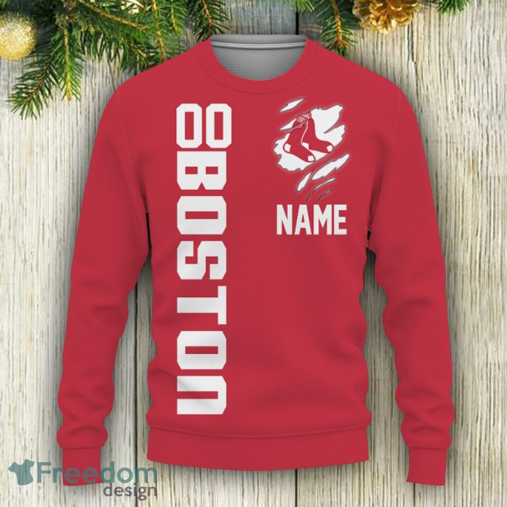 MLB Boston Red Sox Custom Name Logo History EST 1901 Ugly Christmas Sweater