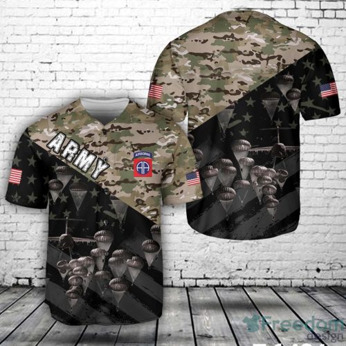 Camo Style US Army Paratroopers With The 82nd Airborne Division Parachute Baseball Jersey Shirt Sport Gift For Men And Women - US Army Paratroopers With The 82nd Airborne Division Parachute Baseball Jersey DLSI1906PD01