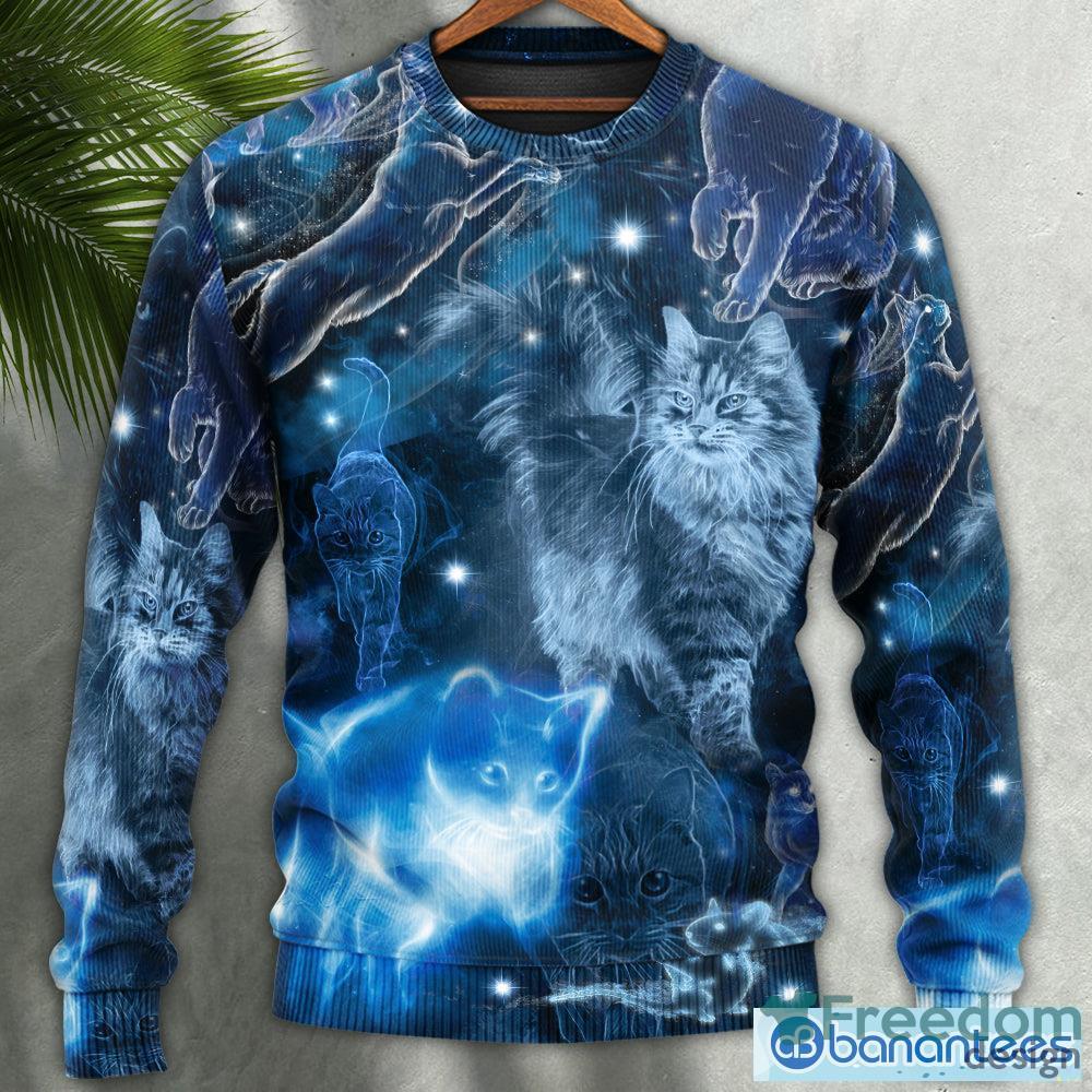 Cat Love Blue Neon Stunning Ugly Christmas Sweater - Reallgraphics