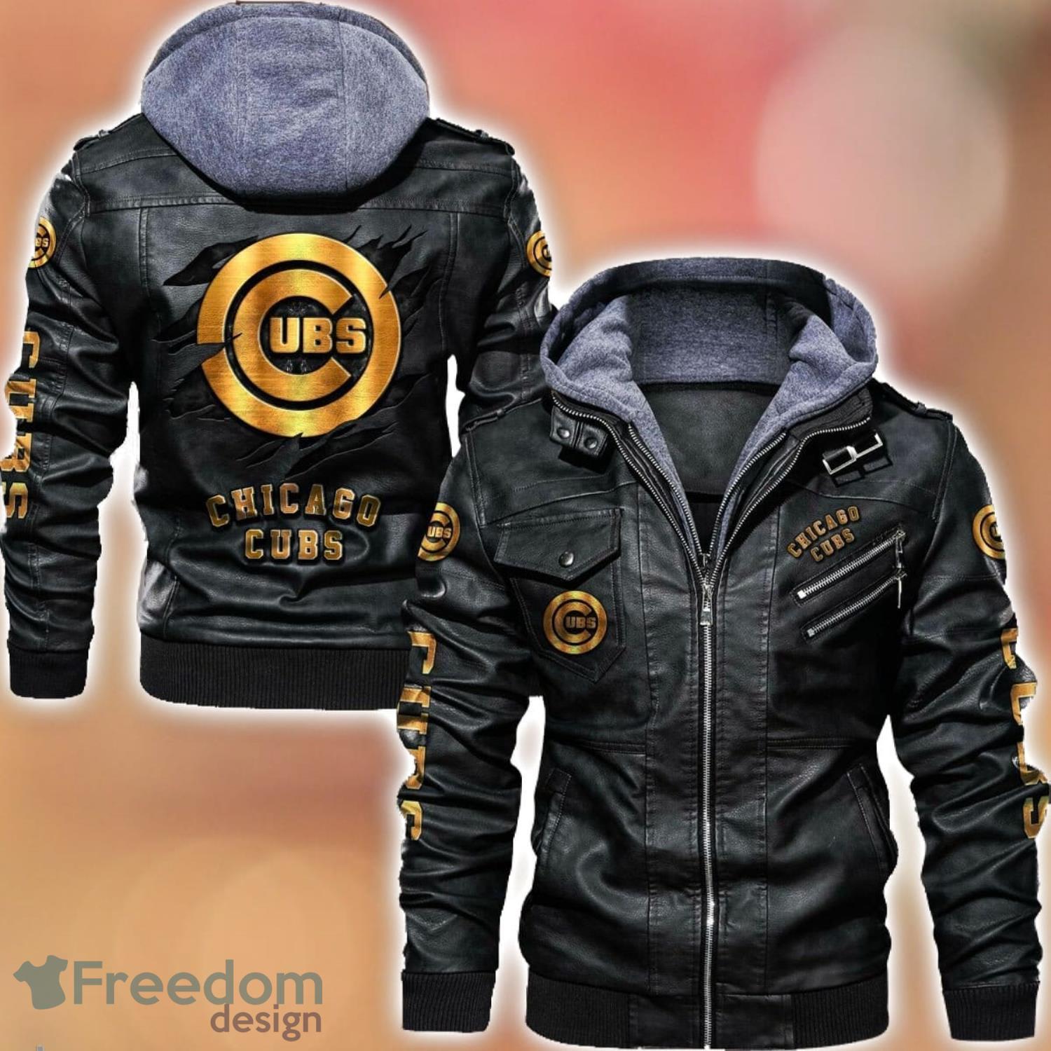 CHICAGO CUBS FULL LEATHER JACKET - BLACK/BLACK