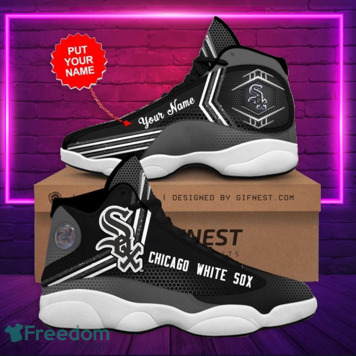 Custom Name Chicago White Sox Logo All Print Air Jordan 13 Shoes