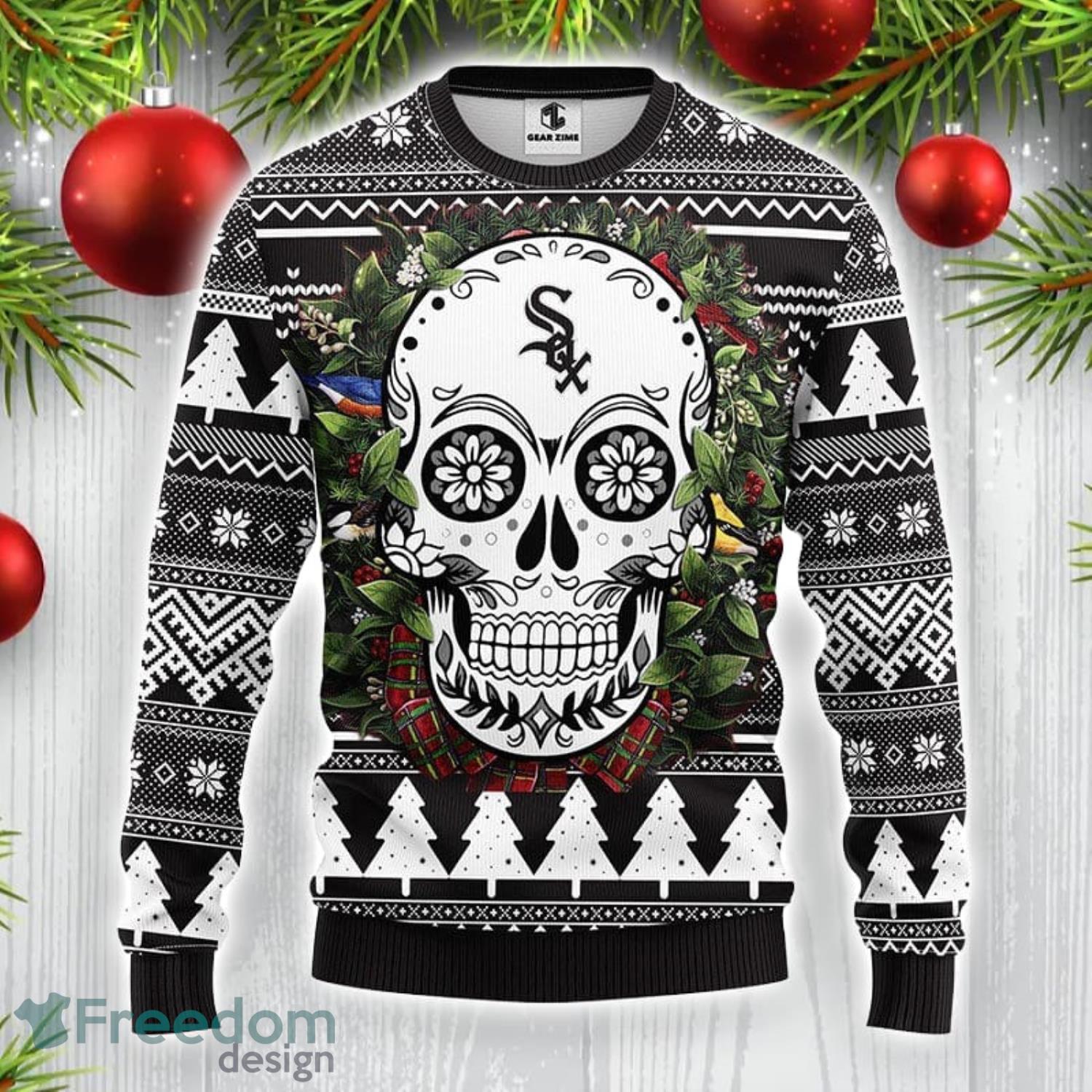 Christmas Gift Chicago White Sox Skull Pattern 3D Ugly Christmas Sweater  For Men And Women