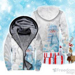 Christmas Blue Snowman Fleece Zip Hoodie