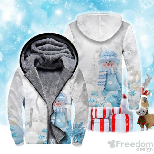 Christmas Blue Snowman Fleece Zip Hoodie Product Photo 1