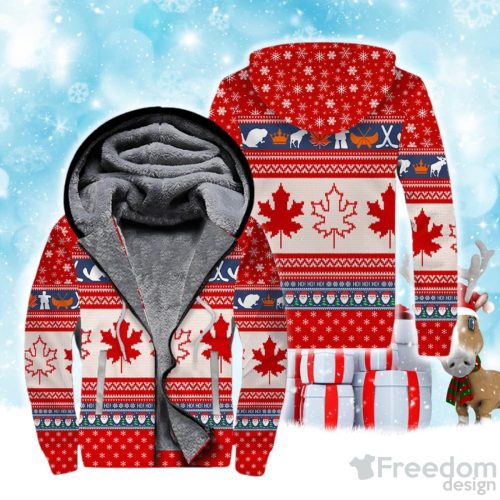 Christmas CANADA Maple Leaf Christmas Fleece Zip Hoodie Product Photo 1