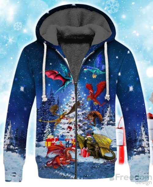 Christmas Dragon Fleece Zip Hoodie Product Photo 1