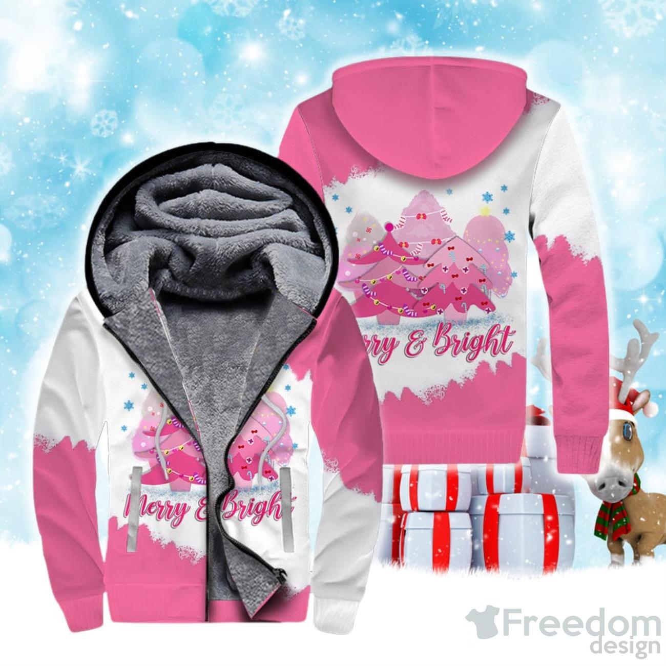 Christmas Flamingo Fleece Zip Hoodie image Christmas Flamingo Fleece Zip Hoodie Product Photo 1
