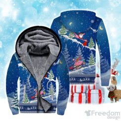 Christmas Flamingo Skiing Fleece Zip Hoodie