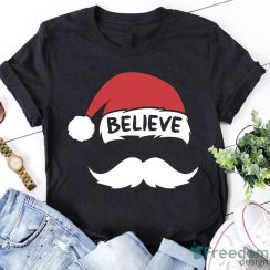 Christmas Gift Funny Believe Santa Hat White Mustache Kids Family Christmas Christmas Shirt