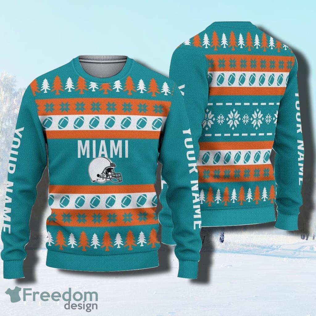 Miami Marlins Football Team Logo Custom Name Fans Sport 3D Ugly Christmas  Sweater Christmas Gift - YesItCustom