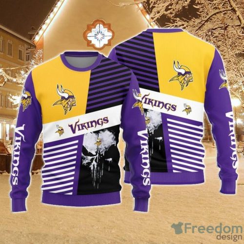 Christmas Sweater Minnesota Vikings Skull Pattern Limited Edition 3D Sweater - Stocktee Minnesota Vikings Skull Pattern Limited Edition Knitted Sweater NEW058427