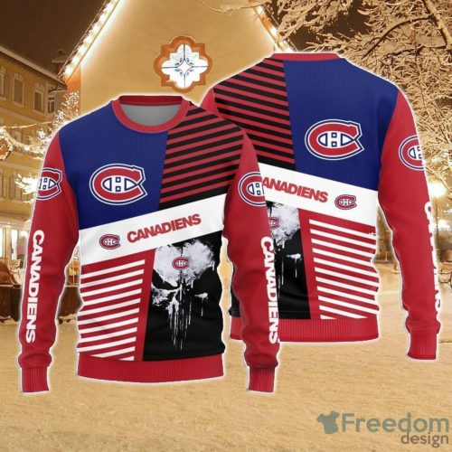 Christmas Sweater Montreal Canadiens Skull Pattern Limited Edition 3D Sweater - Stocktee Montreal Canadiens Skull Pattern Limited Edition Knitted Sweater NEW058465