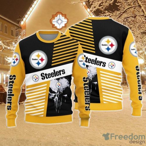 Christmas Sweater Pittsburgh Steelers Skull Pattern Limited Edition 3D Sweater - Stocktee Pittsburgh Steelers Skull Pattern Limited Edition Knitted Sweater NEW058402