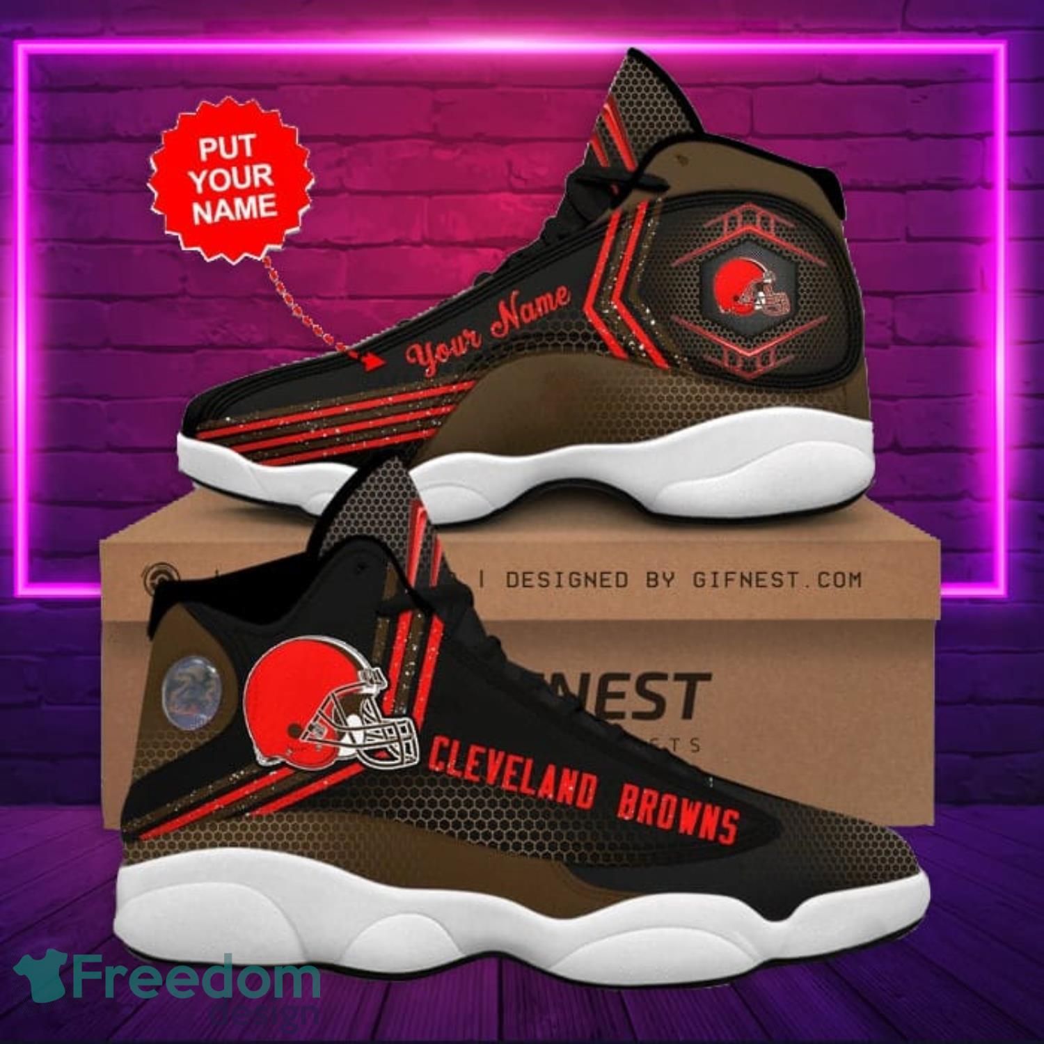Personalized Name Shoes Cleveland Brown Jordan 13 Customized Name Sneakers  - Freedomdesign