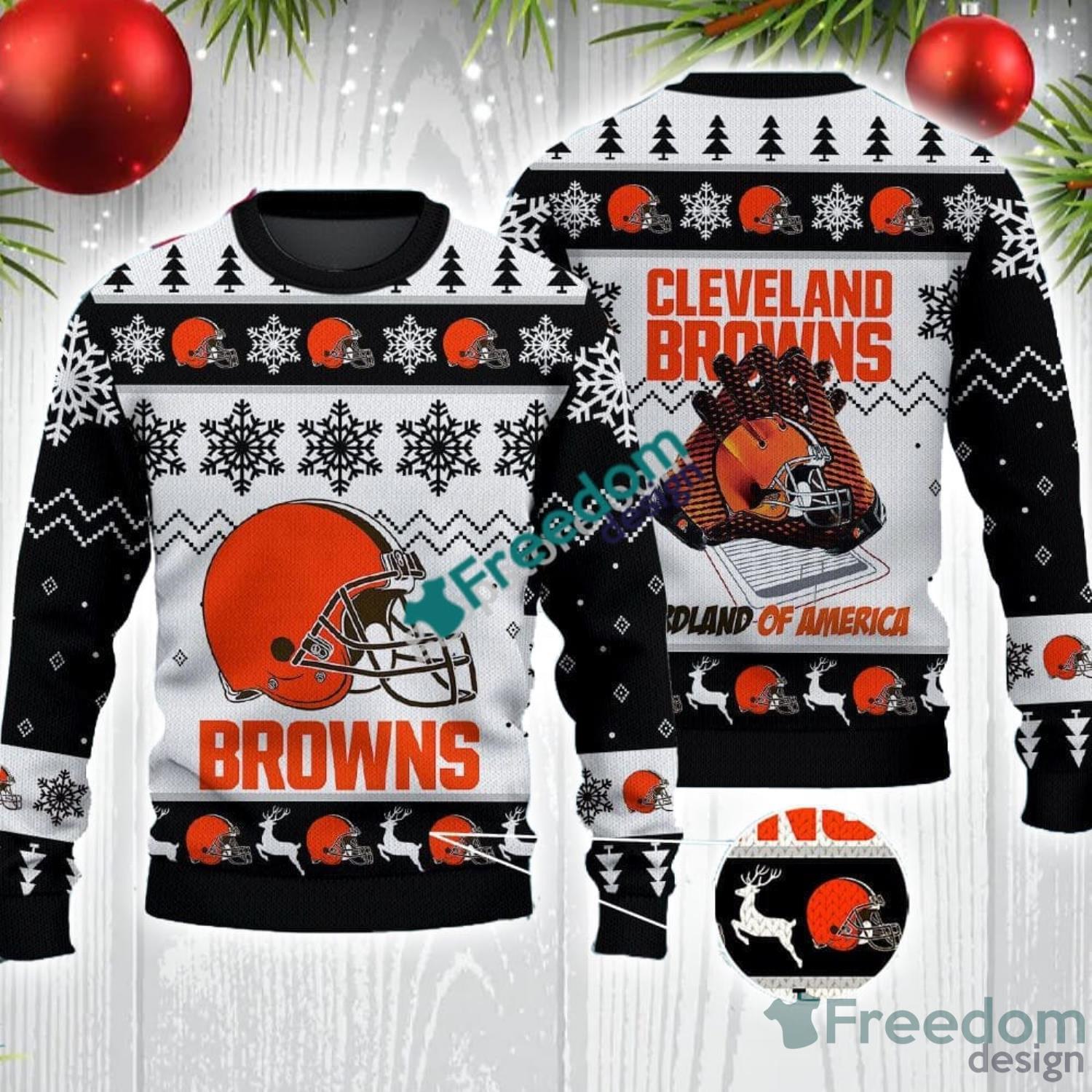 Snow Team Logo Cleveland Browns Gifts For Fan Christmas Tree Ugly Xmas  Sweater AOP - Freedomdesign