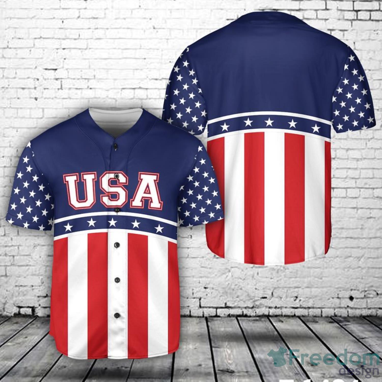 Blue Red White Patriotic Custom Two Button Baseball Jerseys