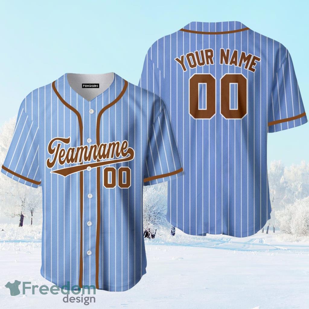 Custom Name Blue White Pinstripe Brown White Baseball Jerseys Shirt -  Freedomdesign