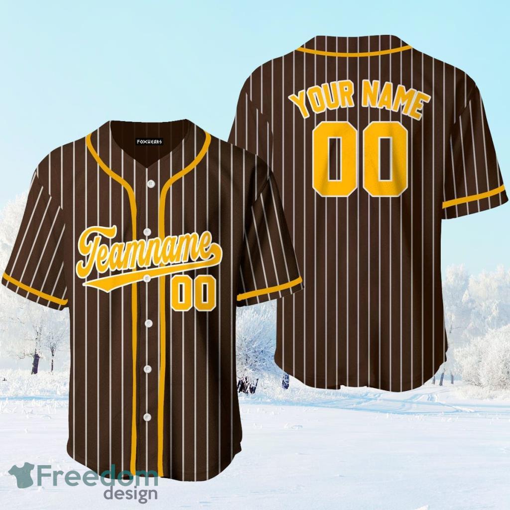 Custom Gold Brown Pinstripe Brown-White Authentic Baseball Jersey