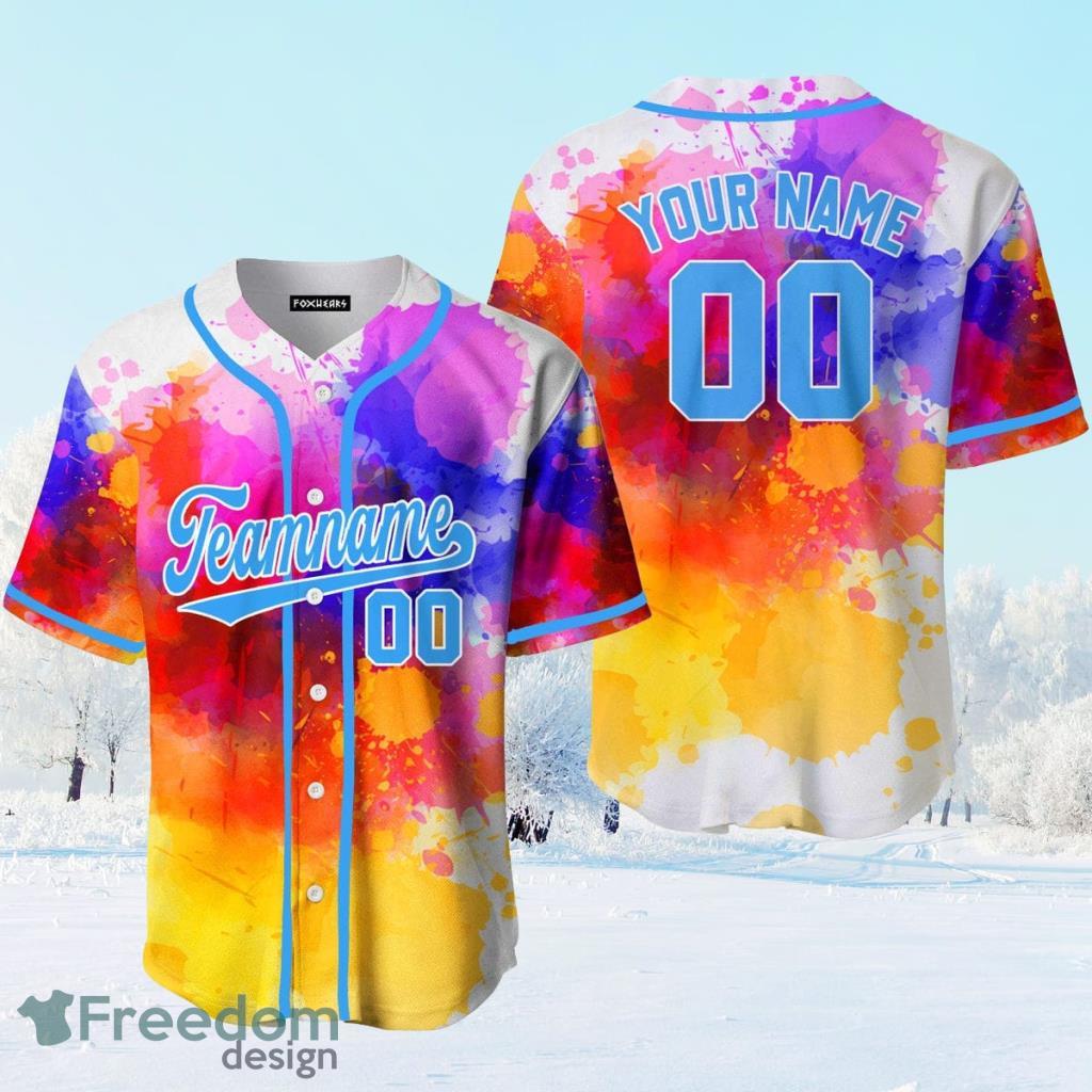 Custom Name Colorful Tie Dye Light Blue Custom Name Baseball Jerseys Shirt  - Freedomdesign