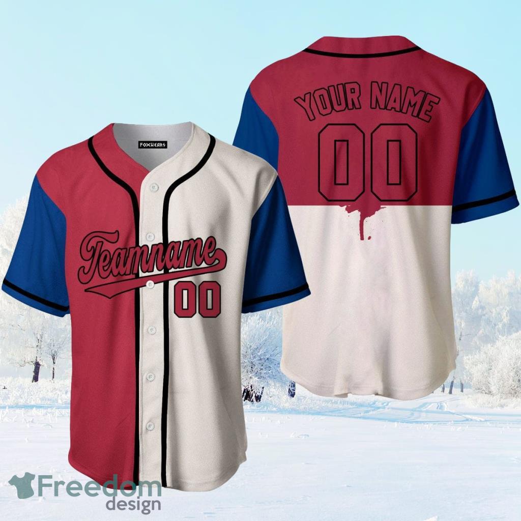 Custom Name Cream Red Blue Split Fashion Baseball Jerseys Shirt -  Freedomdesign